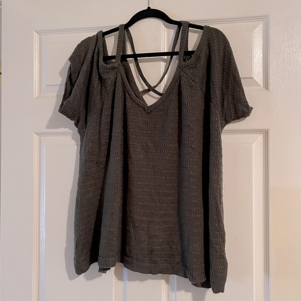 off the shoulder green sweater